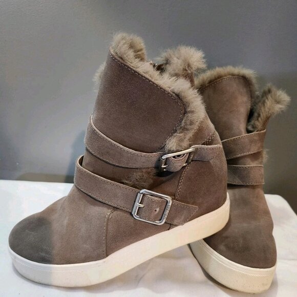 J Slides TAUPE Leather Tina Platform Ankle Side Zip BOOT 7 M - Picture 1 of 6